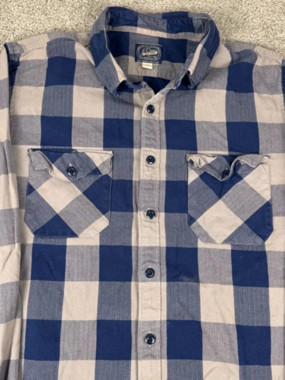J.Crew Blue Gray Plaid Cotton Button-Up Shirt Long Sleeve Size Large A9738